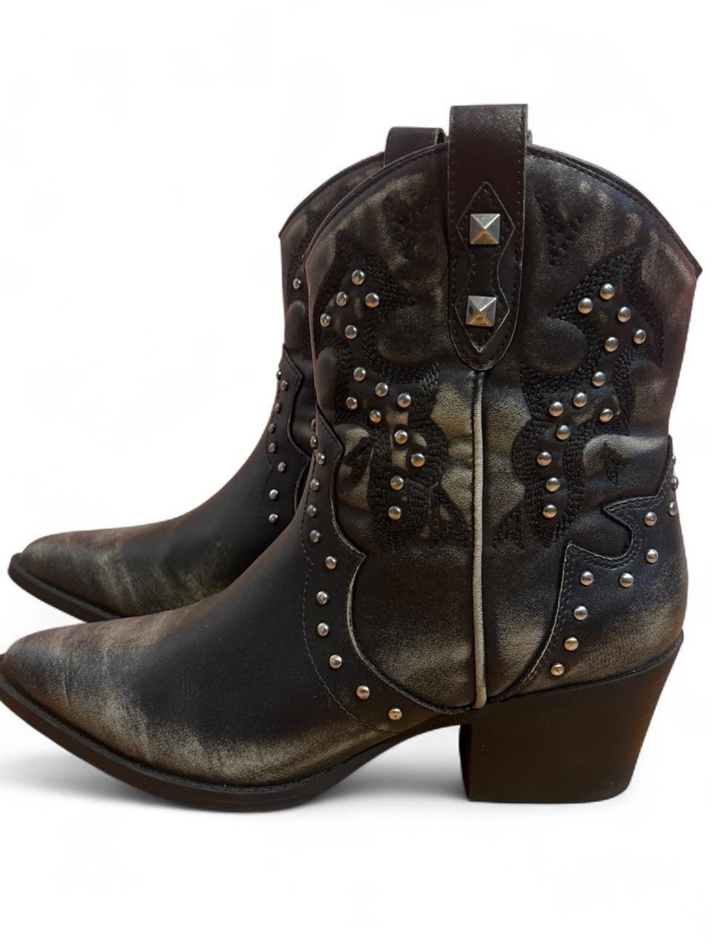 Black Studded Western Ankle Boots